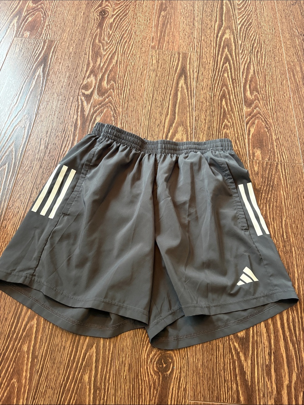 adidas Dark Gray Running Shorts with White Stripes